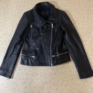 オールセインツ(All Saints)のオールセインツ　レザーライダースジャケット　羊革　黒　U S 4(ライダースジャケット)