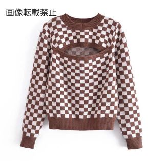 ザラ(ZARA)の🎃10月新作👻6245◆brown チェック フロントオープン ニット セーター(ニット/セーター)