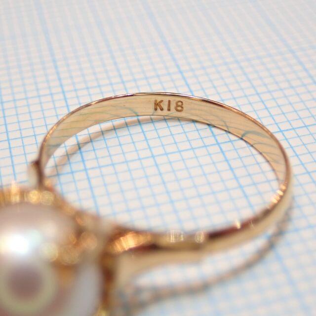 K18約8.2mm あこや真珠リング■アンティーク 昭和レトロ■穴透かし■パール レディースのアクセサリー(リング(指輪))の商品写真