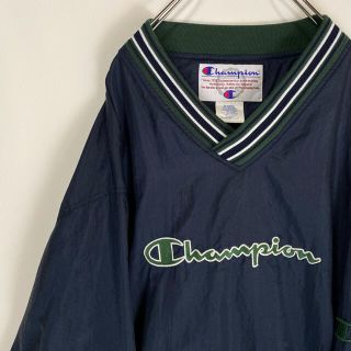 チャンピオン(Champion)のチャンピオン プルオーバー ナイロン Vネック ビンテージ 90s 刺繍　ロゴ(ナイロンジャケット)