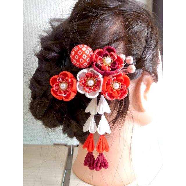 ファッション通販】お花の髪飾り 浴衣 赤 卒業式 甚平 54 前撮り 