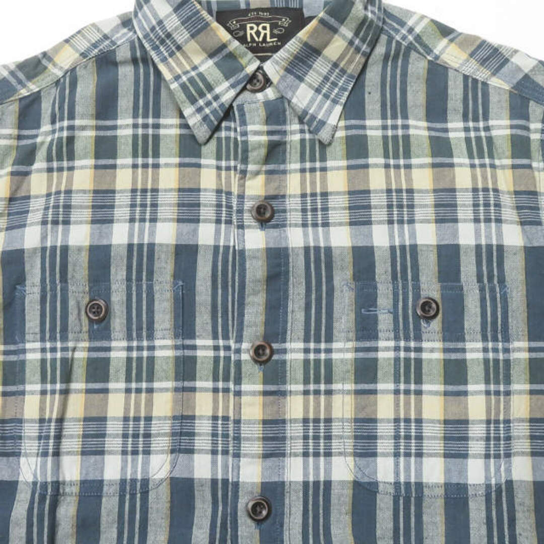 RRL(ダブルアールエル)のRRL ダブルアールエル FARRELL PLAID S/S WORK SHIRTS ショートスリーブチェックワークシャツ XS ブルー 半袖 Double RL トップス【中古】【RRL】 メンズのトップス(シャツ)の商品写真