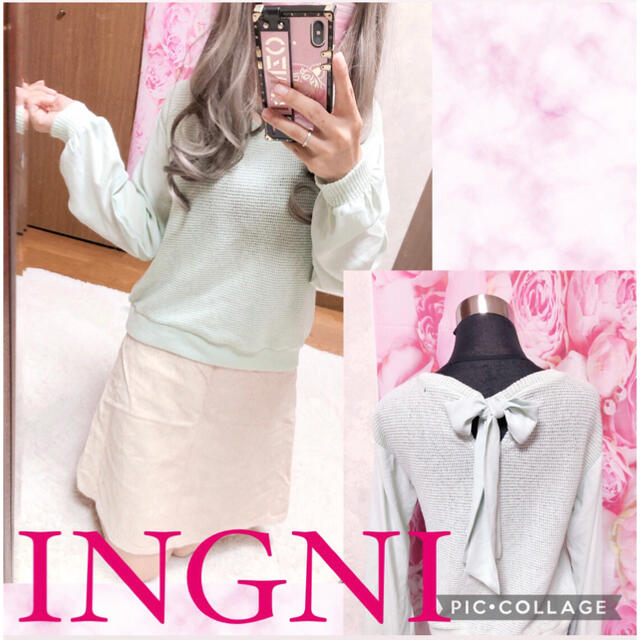 INGNI(イング)の4076.INGNI シフォンドッキング 荒編み ニット トップス レディースのトップス(ニット/セーター)の商品写真