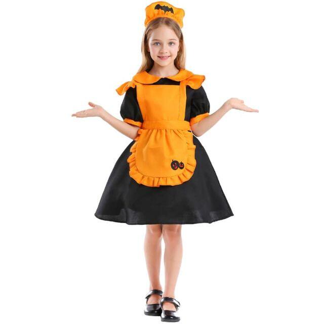 【値下げ】新品♡ ハロウィン ワンピース ♡ オレンジ ♡ 140サイズ キッズ/ベビー/マタニティのキッズ服女の子用(90cm~)(ワンピース)の商品写真