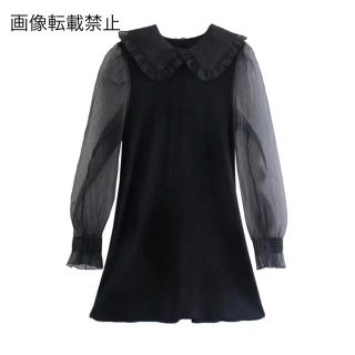 ザラ(ZARA)の🎃10月新作👻6258◆black ブラック シースルー 襟 ワンピース(ミニワンピース)