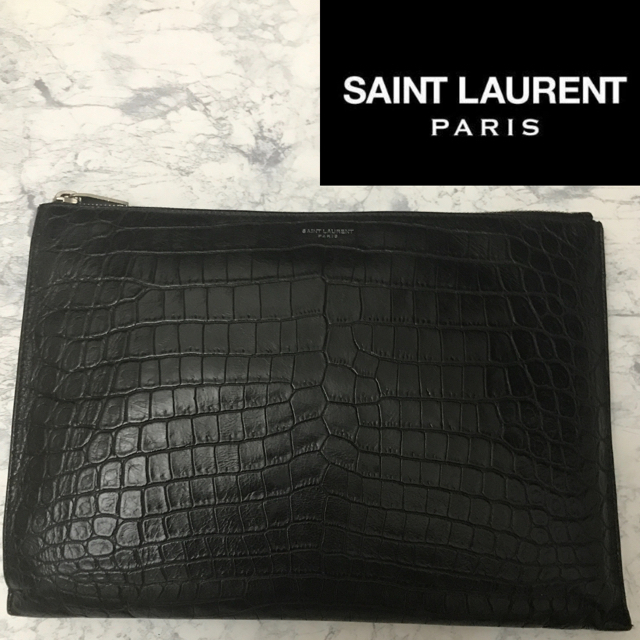 Saint Laurent(サンローラン)の期間限定価格　サンローラン  クロコ  クラッチバッグ　美品 メンズのバッグ(セカンドバッグ/クラッチバッグ)の商品写真