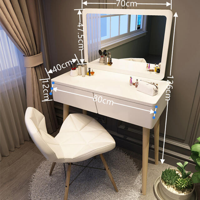 オシャレ ホワイト 北欧風ドレッサーデスク 椅子付き 化粧台 ミラー 広い鏡 | フリマアプリ ラクマ