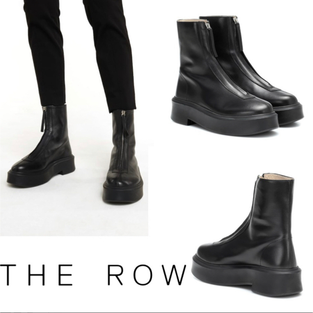 The Row☆Zipped Bootカーフレザーアンクルブーツブラック☆38