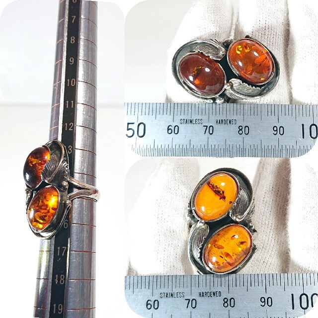 4776 SILVER925 アンバーリング15号 シルバー925 天然石 琥珀 メンズのアクセサリー(リング(指輪))の商品写真