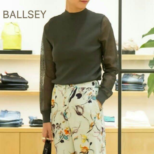 Ballsey(ボールジィ)の美品　ボールジィ　レーヨンリブレースコンビ ビルドネックプルオーバー　シアー レディースのトップス(ニット/セーター)の商品写真