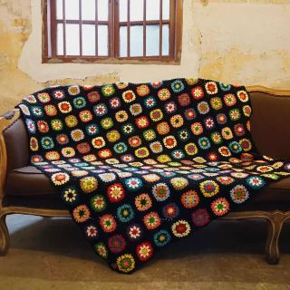 ハンドメイド クロシェ 鍵編み 花 ニット ソファーカバー 毛布 手編み