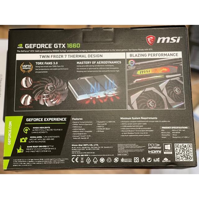 msi GTX1660 GAMIING TWIN FROZR7 美品