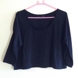 ヘザー(heather)のHeather 黒 トップス ショート丈 ゆったり ロンT カットソー 無地(Tシャツ(長袖/七分))