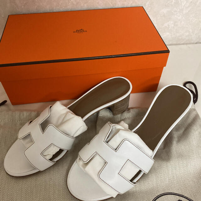 HERMES オアジス　ヒール　サンダル　ホワイト　37