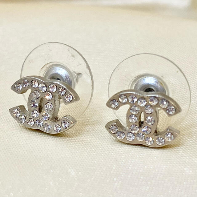 CHANEL シャネル ココマーク ラインストーン ロゴピアス シルバー