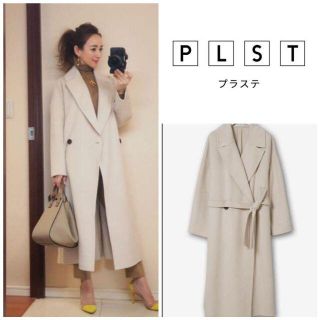 プラステ(PLST)の【PLST(プラステ)】ウールナイロンリバーコート☆星玲奈　小顔効果　アイボリー(ロングコート)