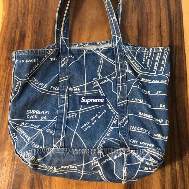 有名なブランド Supreme Gonz Map Denim Tote バッグ - 青 デニム