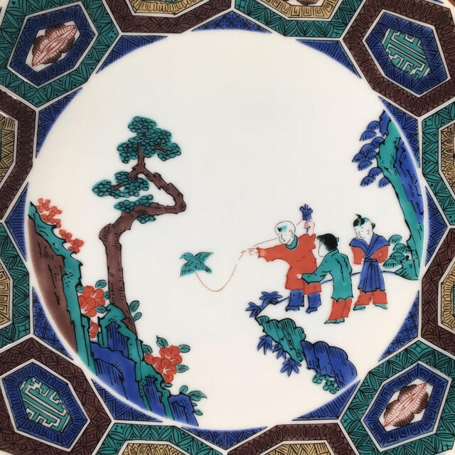 九谷焼 角福 古九谷柄 唐子 大皿 - 食器