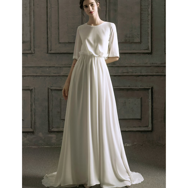シフォンひらひらドレスウェディングドレス二次会披露宴ドレス F270 レディースのフォーマル/ドレス(ウェディングドレス)の商品写真