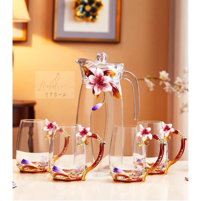 人気定番 ティーカップ 花柄ガラス製 セット食器 豪華カップセット コーヒーカップ グラス+カップ