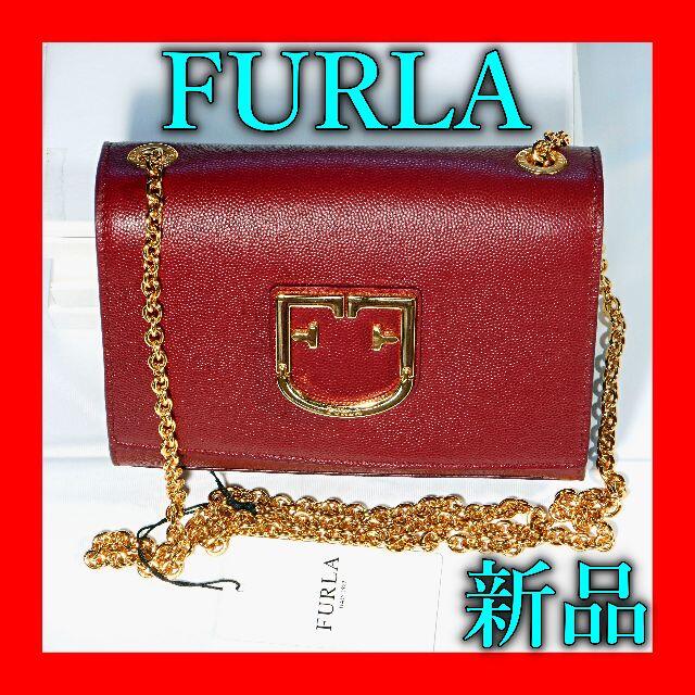 フルラ FURLA VIVA チェーン ショルダー バッグ ポーチ レッド 新品マグネット開閉〇内側