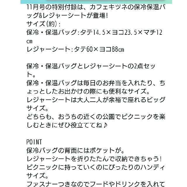 sweet付録カフェキツネ保冷バックとシート エンタメ/ホビーの雑誌(その他)の商品写真