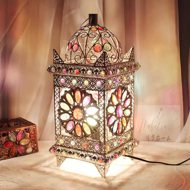モロッコスタイル テーブルライト アンティーク風鉄細工 アクリルビーズ 間接照明