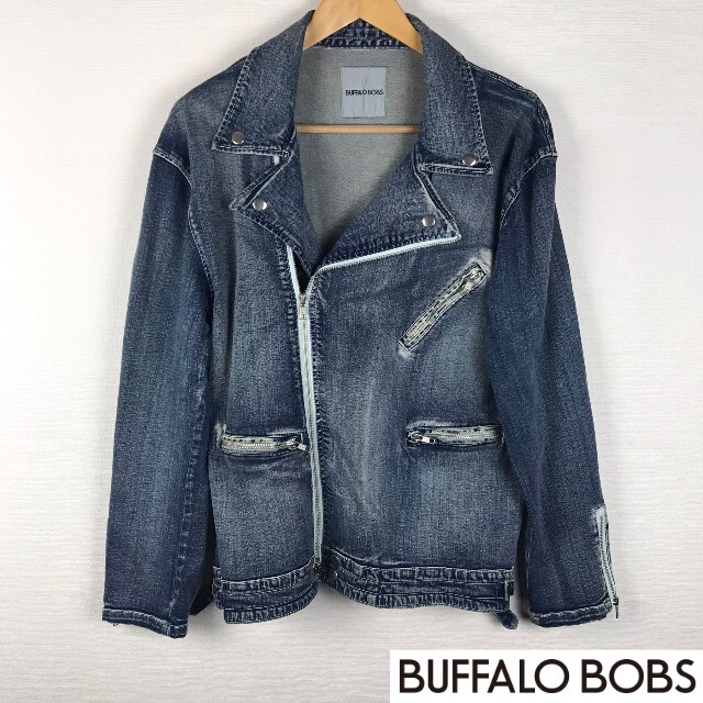 BUFFALO BOBS(バッファローボブス)の美品 バッファローボブズ ライダースジャケット デニム生地 フリーサイズ メンズのジャケット/アウター(ライダースジャケット)の商品写真