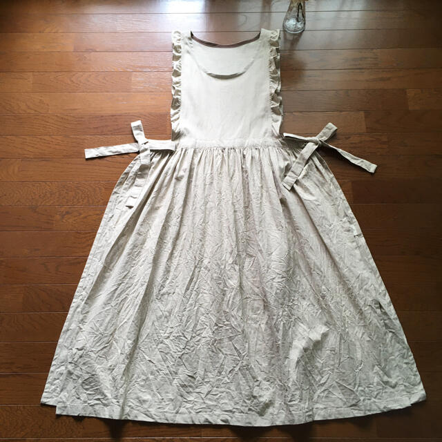 ハンドメイド☆リネンフリルリボンエプロンワンピース