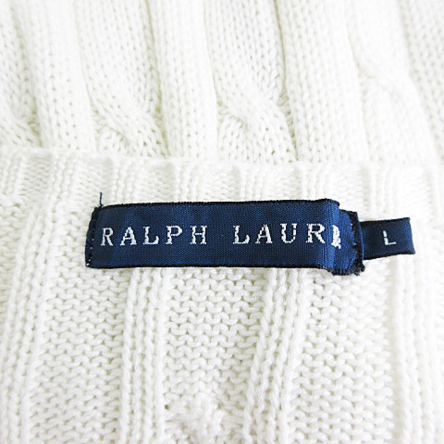 Ralph Lauren(ラルフローレン)のラルフローレン カーディガン ケーブルニット クルーネック ポニー刺繍 白 L レディースのトップス(カーディガン)の商品写真