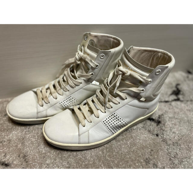 SAINT LAURENT PARIS サンローランパリ SMITH SNEAKER ハイカットレザースニーカー ホワイト/ブラック 686093