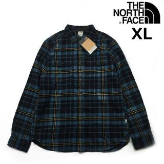 ザノースフェイス(THE NORTH FACE)のノースフェイス 長袖 ネルシャツ(XL)青 黒 チェック柄 180914(Tシャツ/カットソー(七分/長袖))