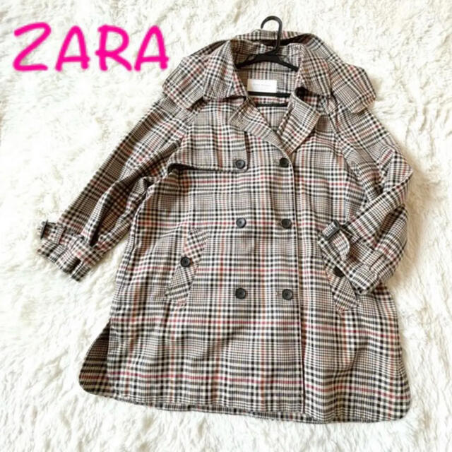 ZARA(ザラ)の美品★ZARA ザラ★フード付きトレンチ ハーフコート チェック レディースのジャケット/アウター(トレンチコート)の商品写真