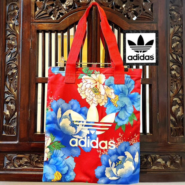 adidas - アディダス ファーム コラボ 赤 花柄 和柄 着物 トートバッグ