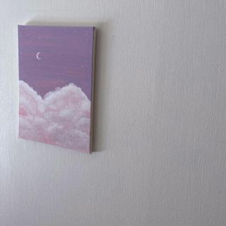 【ハンドメイド】可愛い キャンバスアート✩.*˚ピンクの星月夜＆雲(絵画/タペストリー)