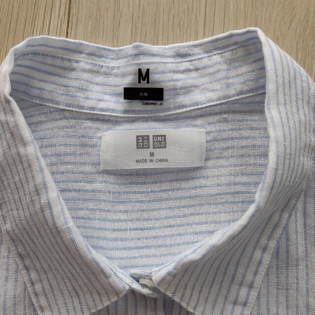 UNIQLO(ユニクロ)の新品未使用♡ ユニクロ シャツ 長袖 ブラウス 白 水色 ボーダー M レディースのトップス(シャツ/ブラウス(長袖/七分))の商品写真