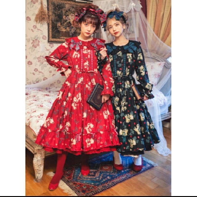 PINK HOUSE(ピンクハウス)のPINKHOUSE×misako&erinkoラブリボンベアミディワンピース レディースのワンピース(ひざ丈ワンピース)の商品写真