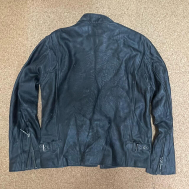 クロムハーツ好きにも、本革 ライダースジャケット Mサイズ シボ入りレザー  メンズのジャケット/アウター(レザージャケット)の商品写真