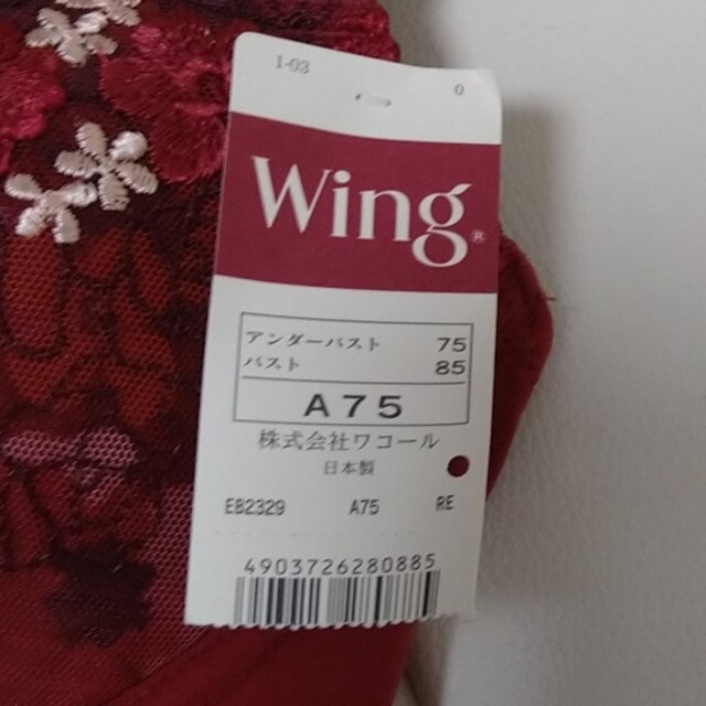 Wing(ウィング)の期間限定値下【新品・未使用品】ワコール　ウィング　ブラジャー　A75 レディースの下着/アンダーウェア(ブラ)の商品写真