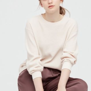 ユニクロ(UNIQLO)のユニクロ最新ワッフルクルーネックTシャツM(Tシャツ(長袖/七分))