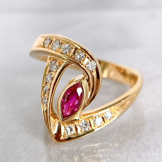 ダイヤモンド×ルビー リング K18YG 0.37ct 0.35ct 3.2g 大放出セール