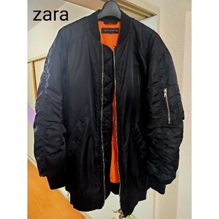 ザラ(ZARA)のZARA オーバーサイズ ma-1 黒(ナイロンジャケット)