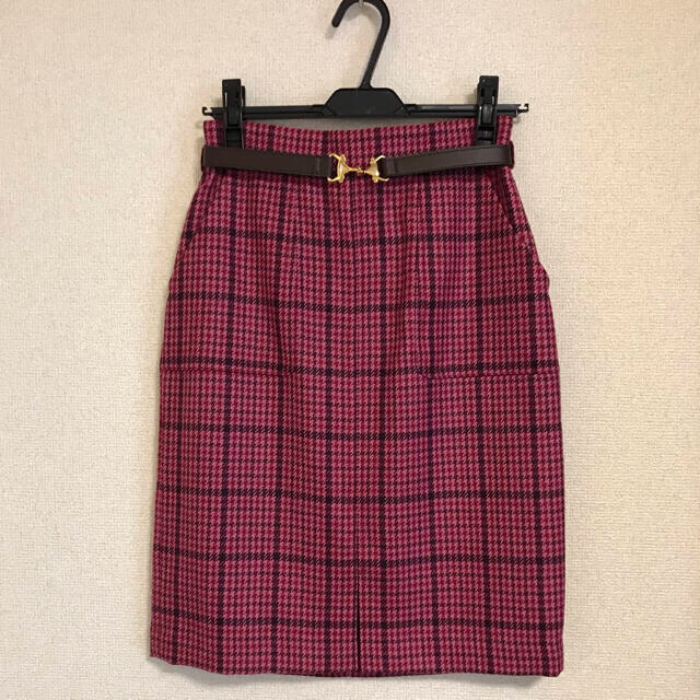 【新品タグ付き】ベルト付きガンクラブチェックタイトスカート