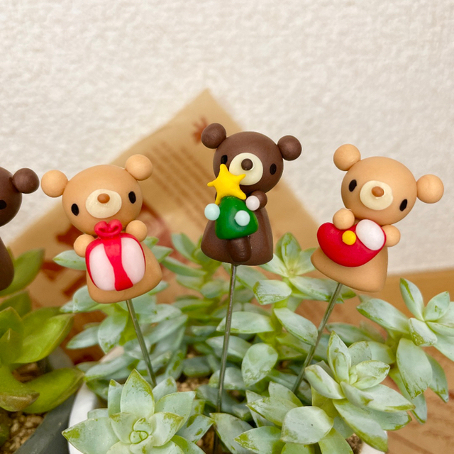 ハンドメイド ガーデンピック クマちゃんのクリスマスガーデンピック