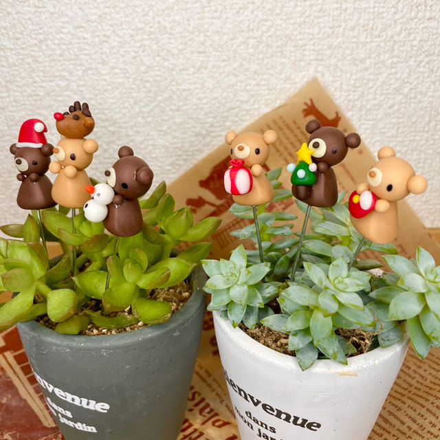 ハンドメイド ガーデンピック クマちゃんのクリスマスガーデンピック