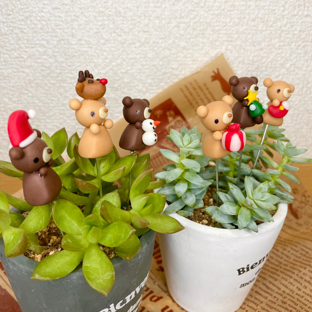 ハンドメイド ガーデンピック クマちゃんのクリスマスガーデンピック