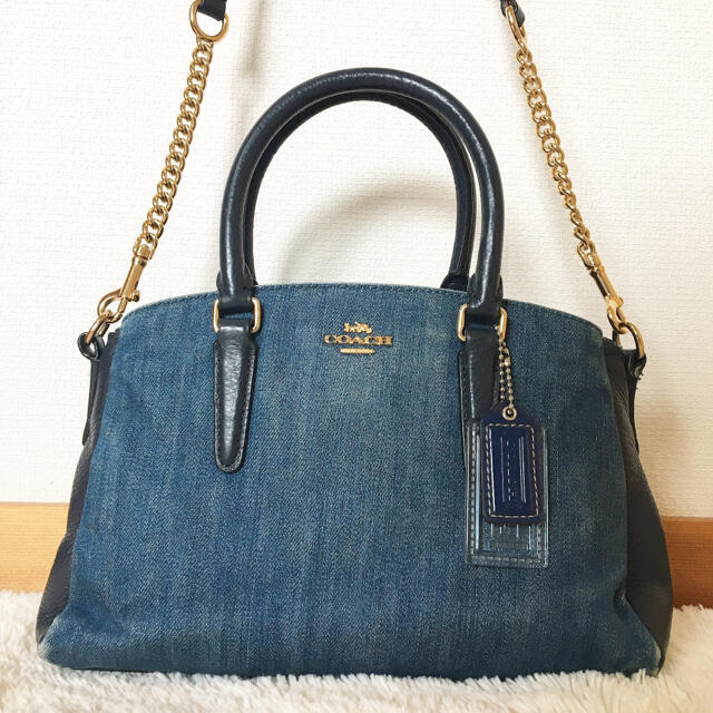 COACH コーチ 2way ショルダーバッグ 花柄 デニム バイカラー