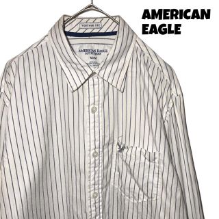 アメリカンイーグル(American Eagle)の【希少デザイン】アメリカンイーグル AE ストライプシャツ M 白 古着 (シャツ)