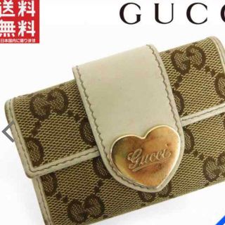 人グッチ GUCCI キーケース ハート GGキャンバス ライトブラウン