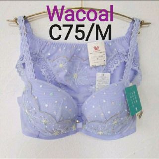 ワコール(Wacoal)の紫 C75/M リボンブラ ワコール 水原希子デザイン ブラック(ブラ&ショーツセット)